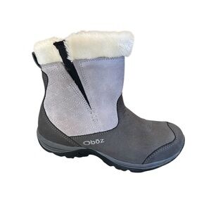 Oboz Moonlight Sherpa Insulated Boots Women Sz 7 Gray Fur Trim Winter Cold
